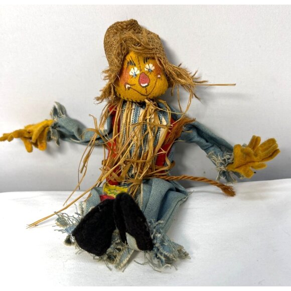 Vintage Handmade Fabric Scarecrow Doll With Straw Detailing & Patchwork Accents - Picture 1 of 4